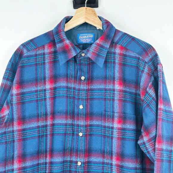 VTG Men Pendelton Virgin Wool Plaid Button Up Shirt Flannel Large Made in USA - Picture 2 of 9